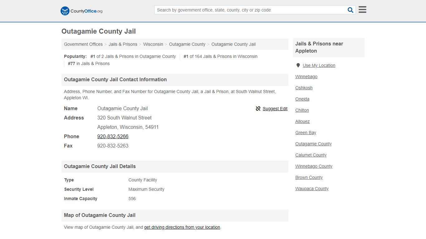 Outagamie County Jail - Appleton, WI (Address, Phone, and Fax)